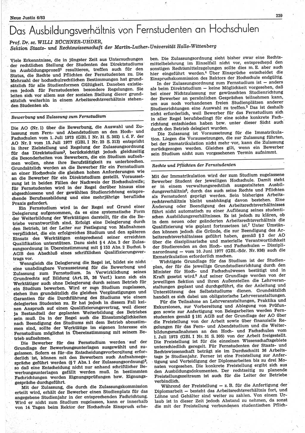 Neue Justiz (NJ), Zeitschrift für sozialistisches Recht und Gesetzlichkeit [Deutsche Demokratische Republik (DDR)], 37. Jahrgang 1983, Seite 229 (NJ DDR 1983, S. 229)