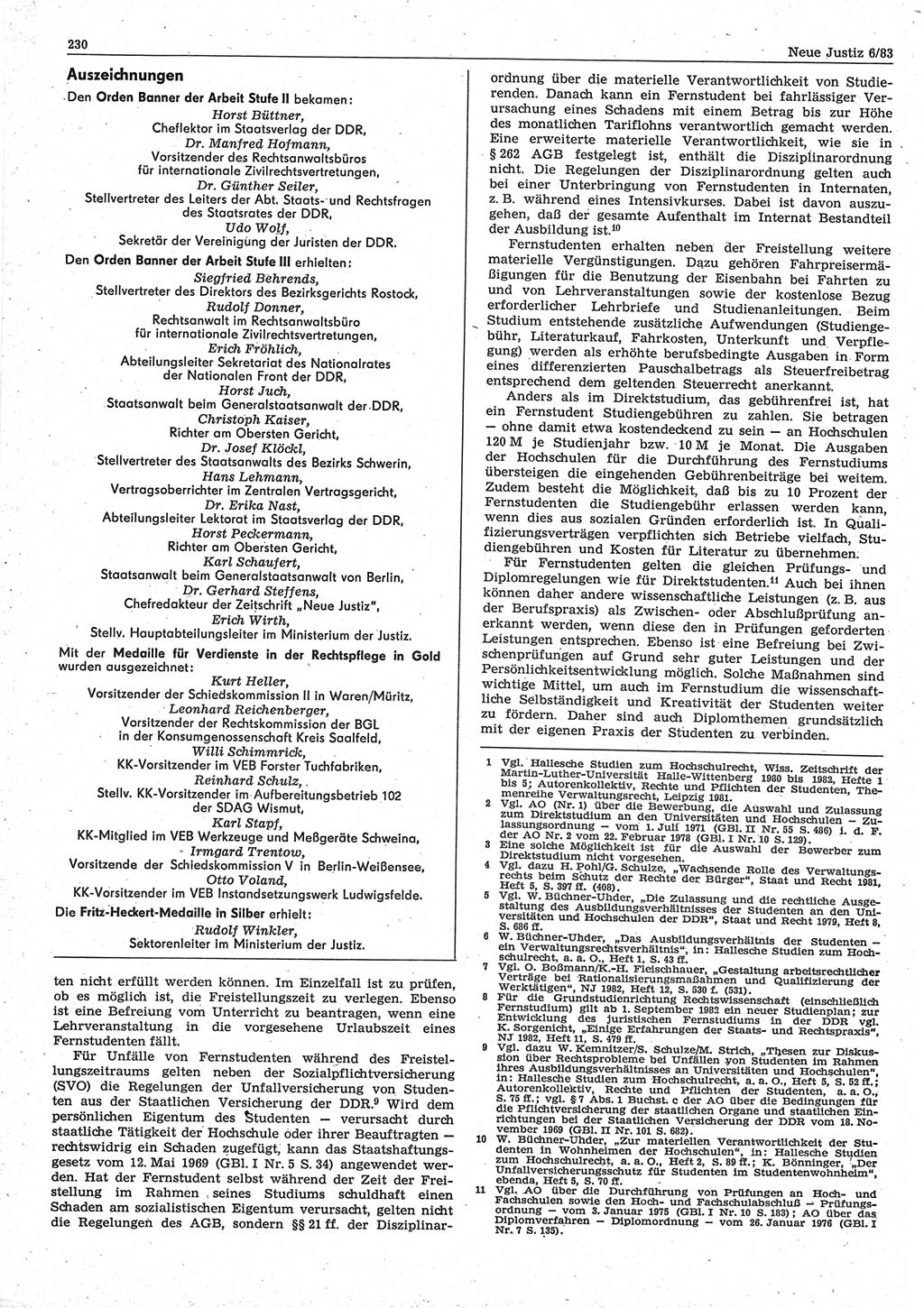 Neue Justiz (NJ), Zeitschrift für sozialistisches Recht und Gesetzlichkeit [Deutsche Demokratische Republik (DDR)], 37. Jahrgang 1983, Seite 230 (NJ DDR 1983, S. 230)