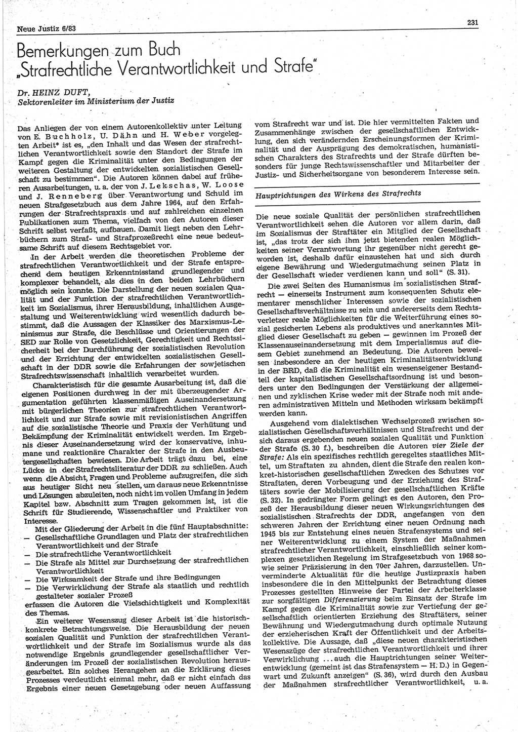 Neue Justiz (NJ), Zeitschrift für sozialistisches Recht und Gesetzlichkeit [Deutsche Demokratische Republik (DDR)], 37. Jahrgang 1983, Seite 231 (NJ DDR 1983, S. 231)