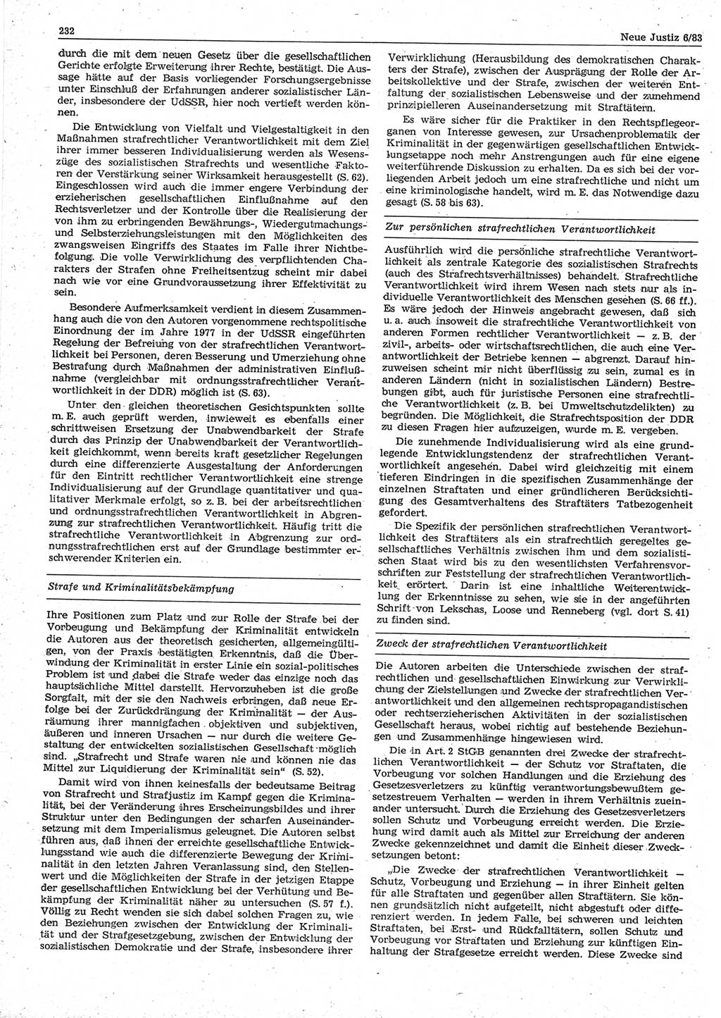 Neue Justiz (NJ), Zeitschrift für sozialistisches Recht und Gesetzlichkeit [Deutsche Demokratische Republik (DDR)], 37. Jahrgang 1983, Seite 232 (NJ DDR 1983, S. 232)