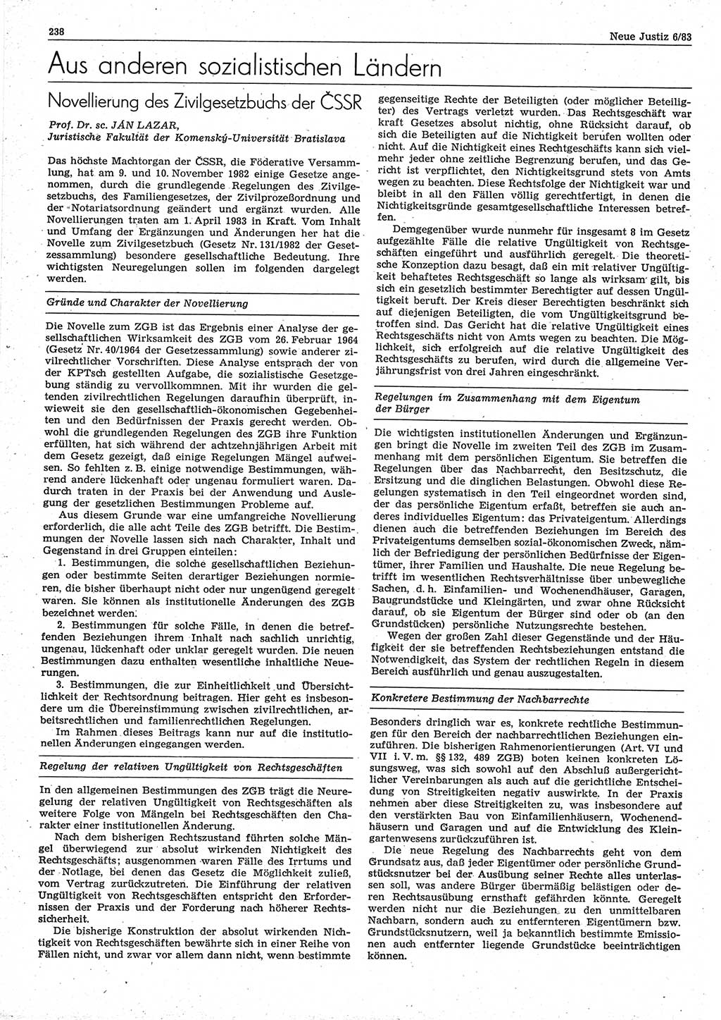 Neue Justiz (NJ), Zeitschrift für sozialistisches Recht und Gesetzlichkeit [Deutsche Demokratische Republik (DDR)], 37. Jahrgang 1983, Seite 238 (NJ DDR 1983, S. 238)