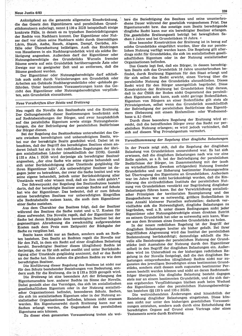 Neue Justiz (NJ), Zeitschrift für sozialistisches Recht und Gesetzlichkeit [Deutsche Demokratische Republik (DDR)], 37. Jahrgang 1983, Seite 239 (NJ DDR 1983, S. 239)