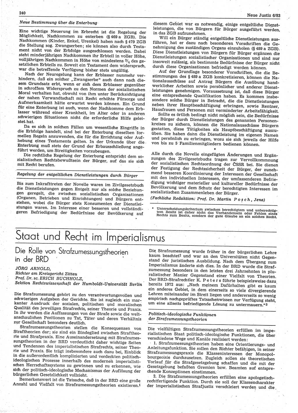 Neue Justiz (NJ), Zeitschrift für sozialistisches Recht und Gesetzlichkeit [Deutsche Demokratische Republik (DDR)], 37. Jahrgang 1983, Seite 240 (NJ DDR 1983, S. 240)