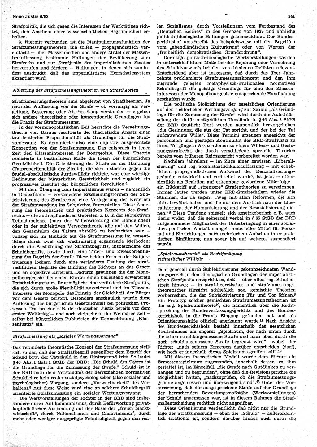 Neue Justiz (NJ), Zeitschrift für sozialistisches Recht und Gesetzlichkeit [Deutsche Demokratische Republik (DDR)], 37. Jahrgang 1983, Seite 241 (NJ DDR 1983, S. 241)