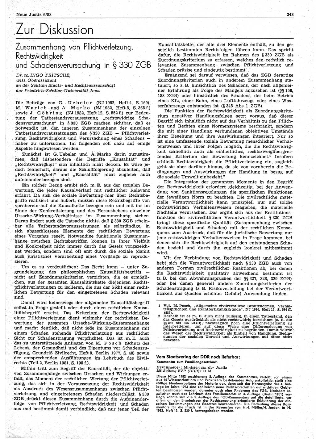 Neue Justiz (NJ), Zeitschrift für sozialistisches Recht und Gesetzlichkeit [Deutsche Demokratische Republik (DDR)], 37. Jahrgang 1983, Seite 243 (NJ DDR 1983, S. 243)