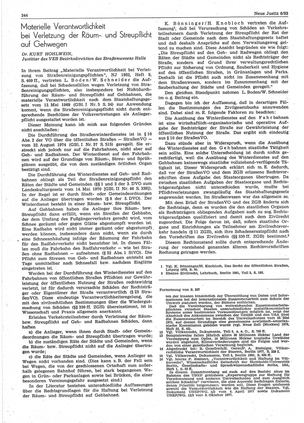 Neue Justiz (NJ), Zeitschrift für sozialistisches Recht und Gesetzlichkeit [Deutsche Demokratische Republik (DDR)], 37. Jahrgang 1983, Seite 244 (NJ DDR 1983, S. 244)