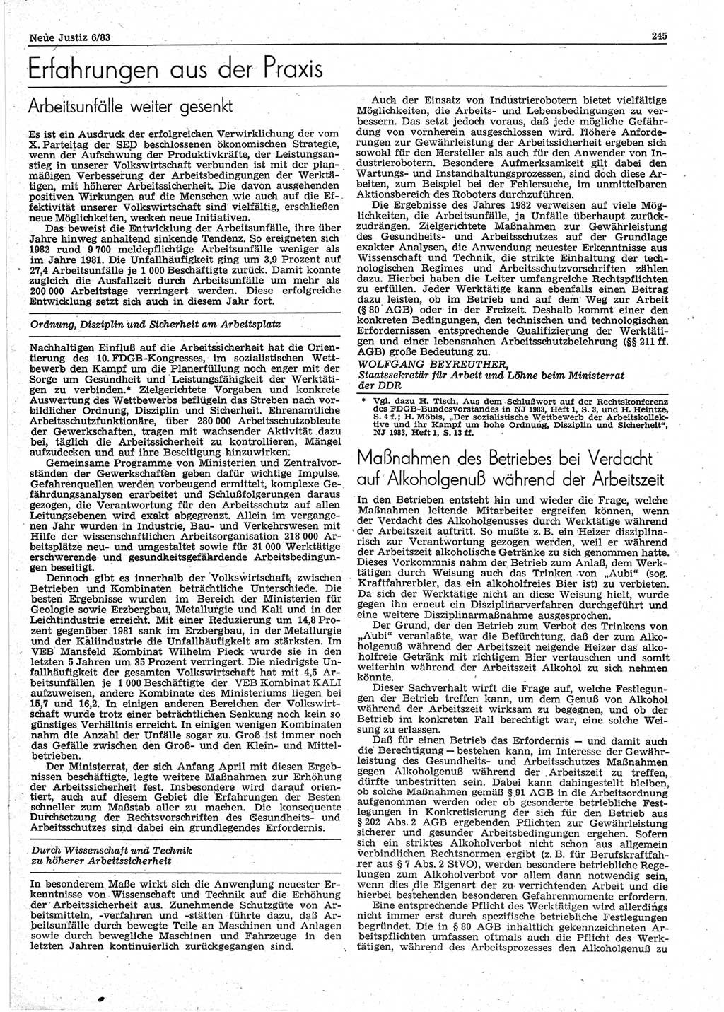 Neue Justiz (NJ), Zeitschrift für sozialistisches Recht und Gesetzlichkeit [Deutsche Demokratische Republik (DDR)], 37. Jahrgang 1983, Seite 245 (NJ DDR 1983, S. 245)