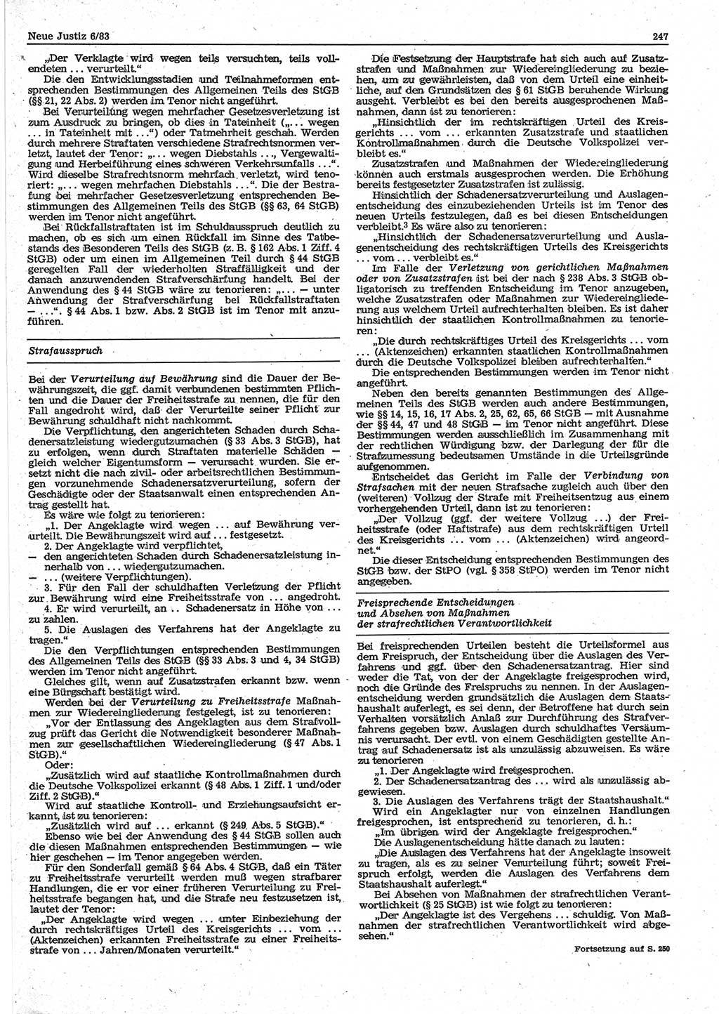 Neue Justiz (NJ), Zeitschrift für sozialistisches Recht und Gesetzlichkeit [Deutsche Demokratische Republik (DDR)], 37. Jahrgang 1983, Seite 247 (NJ DDR 1983, S. 247)