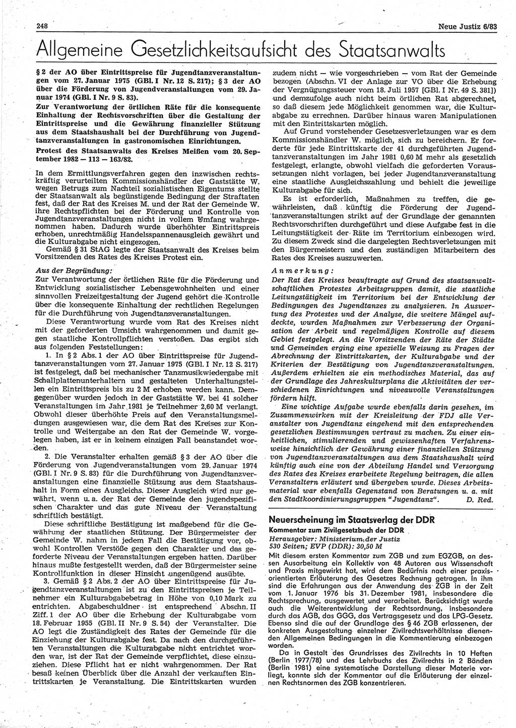 Neue Justiz (NJ), Zeitschrift für sozialistisches Recht und Gesetzlichkeit [Deutsche Demokratische Republik (DDR)], 37. Jahrgang 1983, Seite 248 (NJ DDR 1983, S. 248)
