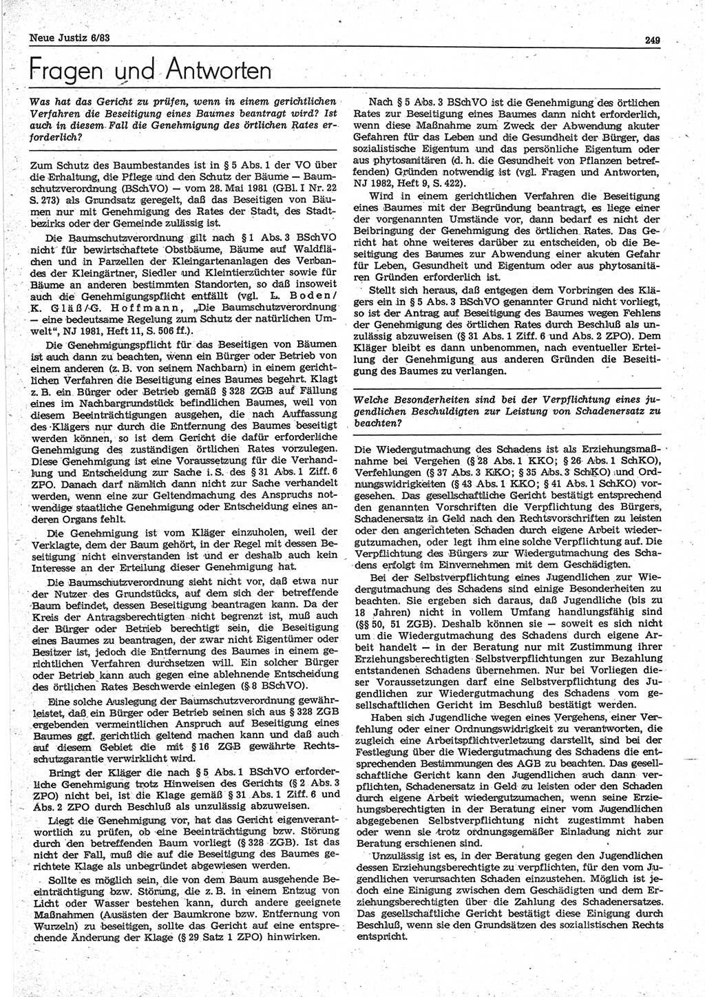 Neue Justiz (NJ), Zeitschrift für sozialistisches Recht und Gesetzlichkeit [Deutsche Demokratische Republik (DDR)], 37. Jahrgang 1983, Seite 249 (NJ DDR 1983, S. 249)