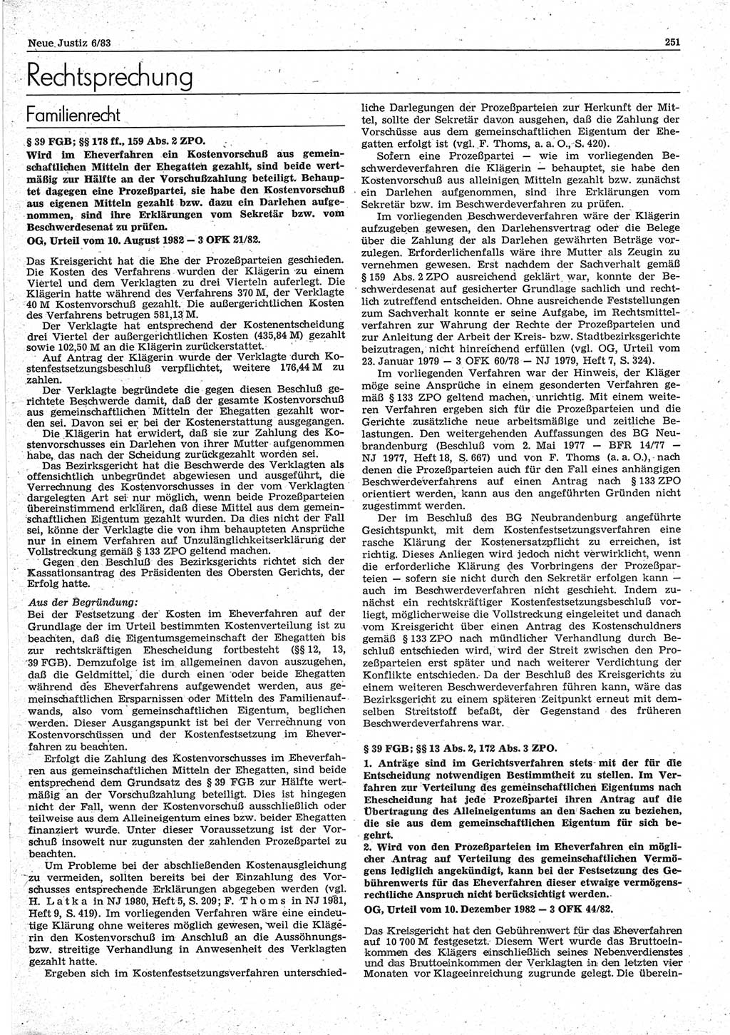 Neue Justiz (NJ), Zeitschrift für sozialistisches Recht und Gesetzlichkeit [Deutsche Demokratische Republik (DDR)], 37. Jahrgang 1983, Seite 251 (NJ DDR 1983, S. 251)
