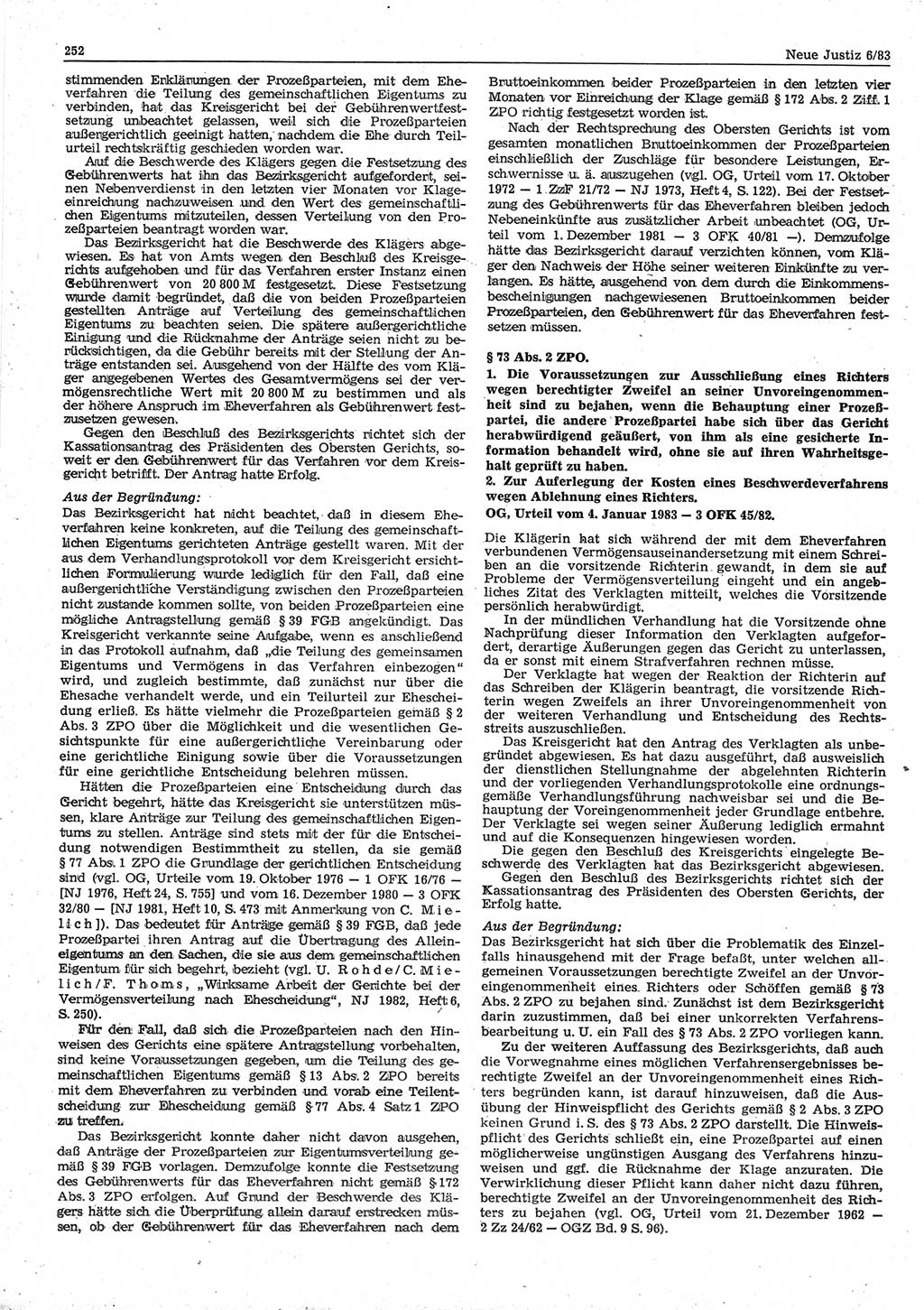 Neue Justiz (NJ), Zeitschrift für sozialistisches Recht und Gesetzlichkeit [Deutsche Demokratische Republik (DDR)], 37. Jahrgang 1983, Seite 252 (NJ DDR 1983, S. 252)
