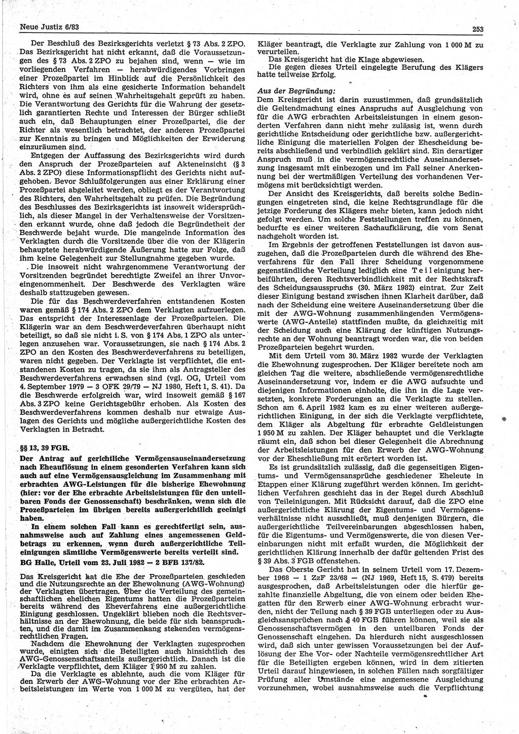 Neue Justiz (NJ), Zeitschrift für sozialistisches Recht und Gesetzlichkeit [Deutsche Demokratische Republik (DDR)], 37. Jahrgang 1983, Seite 253 (NJ DDR 1983, S. 253)