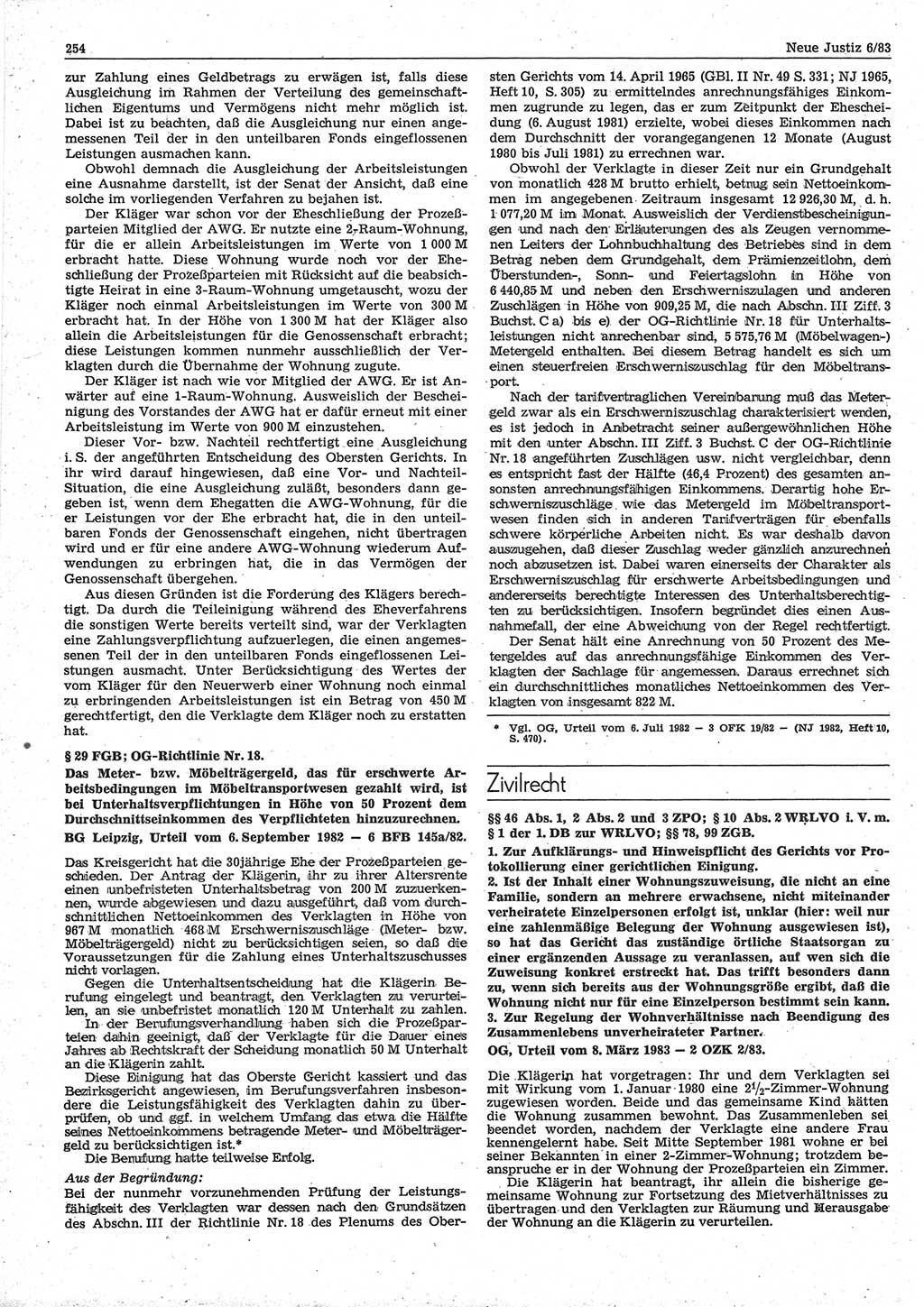 Neue Justiz (NJ), Zeitschrift für sozialistisches Recht und Gesetzlichkeit [Deutsche Demokratische Republik (DDR)], 37. Jahrgang 1983, Seite 254 (NJ DDR 1983, S. 254)