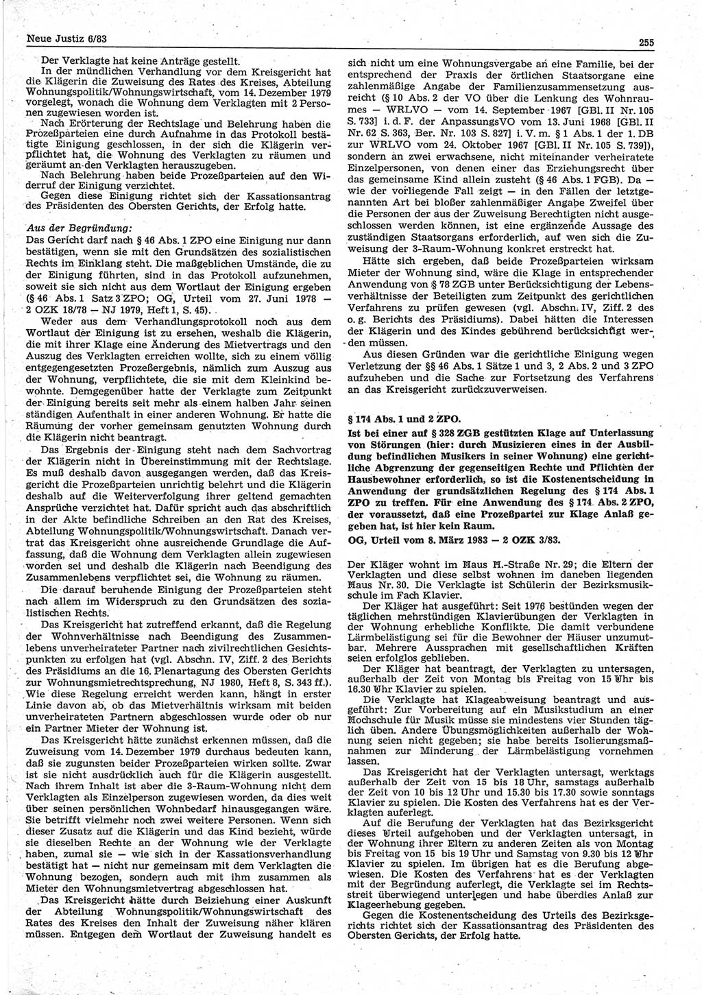 Neue Justiz (NJ), Zeitschrift für sozialistisches Recht und Gesetzlichkeit [Deutsche Demokratische Republik (DDR)], 37. Jahrgang 1983, Seite 255 (NJ DDR 1983, S. 255)