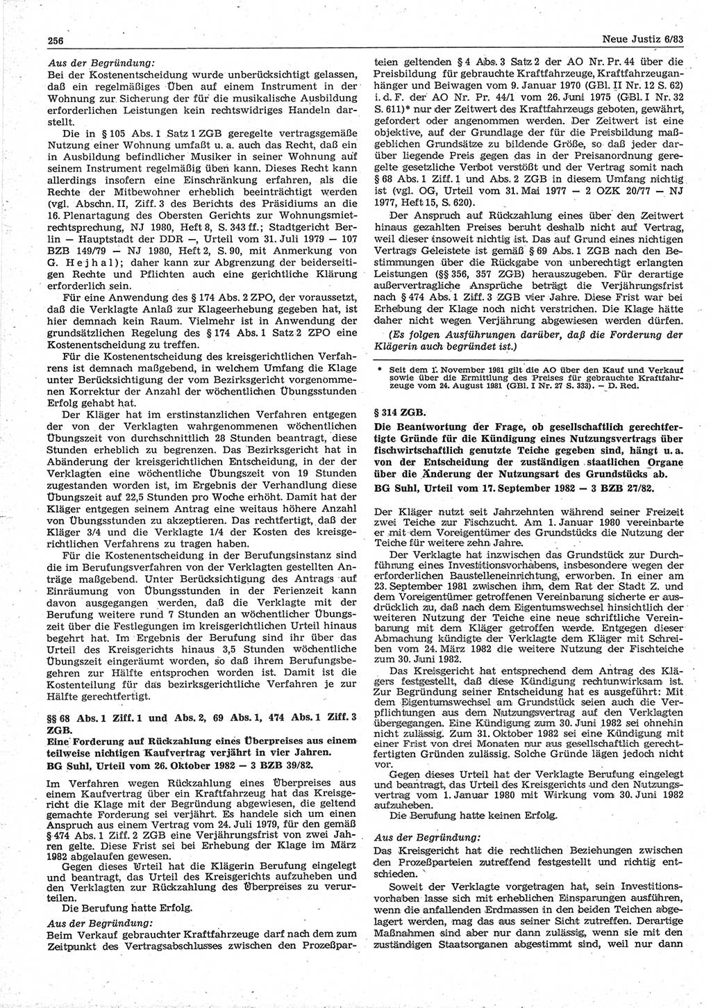 Neue Justiz (NJ), Zeitschrift für sozialistisches Recht und Gesetzlichkeit [Deutsche Demokratische Republik (DDR)], 37. Jahrgang 1983, Seite 256 (NJ DDR 1983, S. 256)