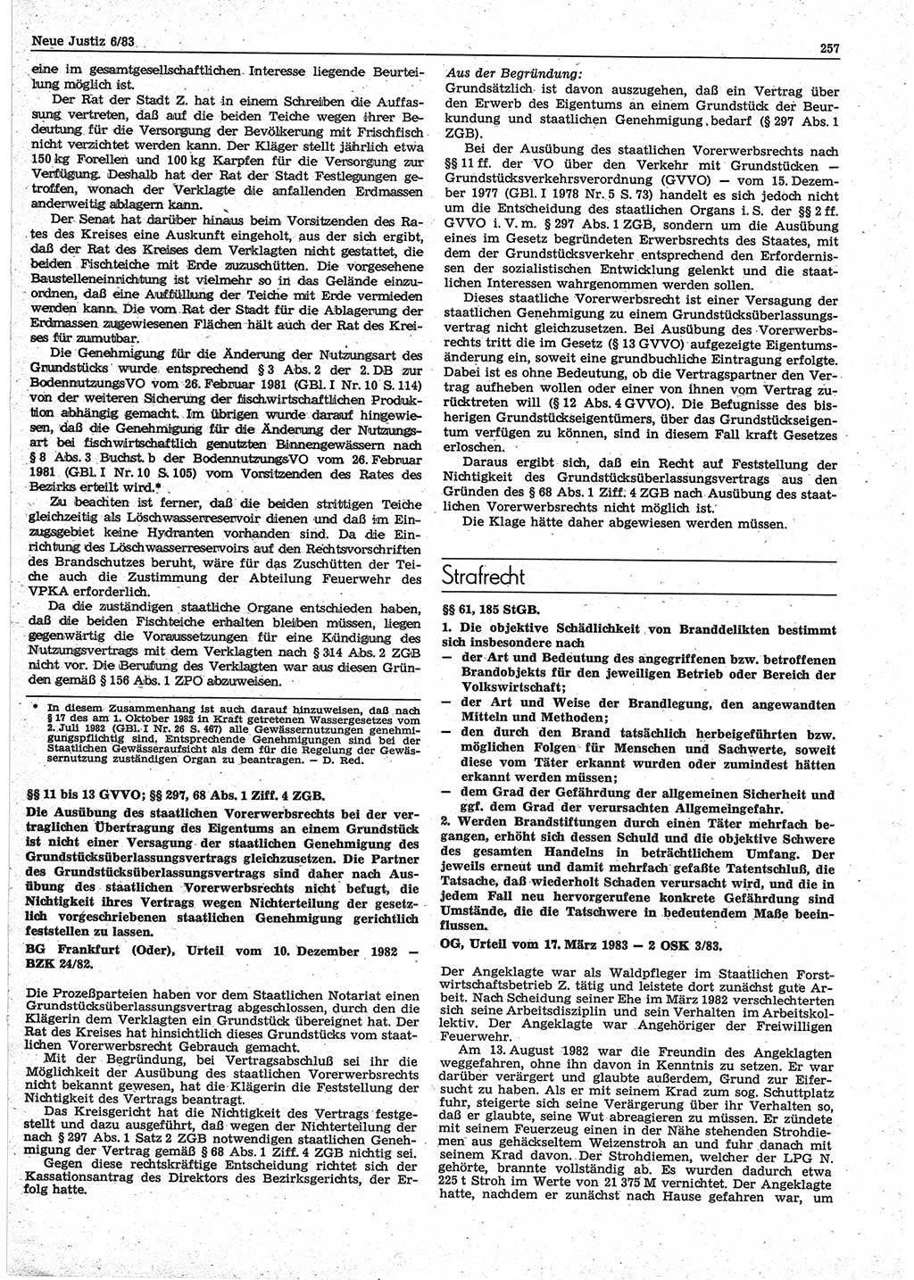 Neue Justiz (NJ), Zeitschrift für sozialistisches Recht und Gesetzlichkeit [Deutsche Demokratische Republik (DDR)], 37. Jahrgang 1983, Seite 257 (NJ DDR 1983, S. 257)