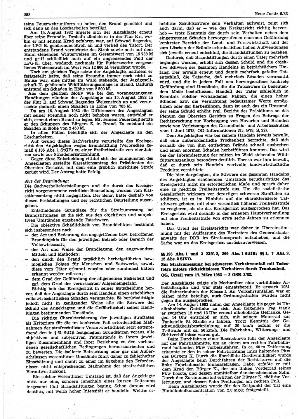 Neue Justiz (NJ), Zeitschrift für sozialistisches Recht und Gesetzlichkeit [Deutsche Demokratische Republik (DDR)], 37. Jahrgang 1983, Seite 258 (NJ DDR 1983, S. 258)