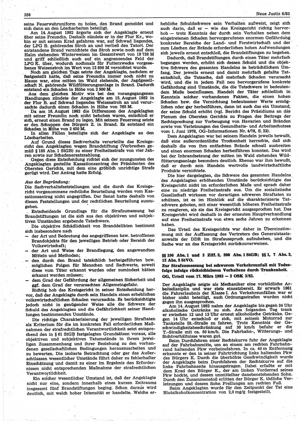 Neue Justiz (NJ), Zeitschrift für sozialistisches Recht und Gesetzlichkeit [Deutsche Demokratische Republik (DDR)], 37. Jahrgang 1983, Seite 258 (NJ DDR 1983, S. 258)