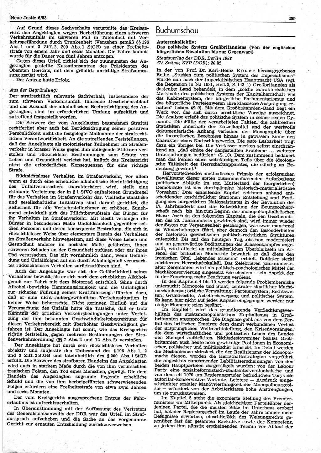 Neue Justiz (NJ), Zeitschrift für sozialistisches Recht und Gesetzlichkeit [Deutsche Demokratische Republik (DDR)], 37. Jahrgang 1983, Seite 259 (NJ DDR 1983, S. 259)