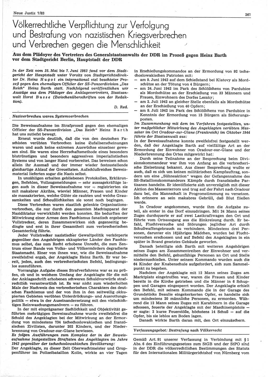 Neue Justiz (NJ), Zeitschrift für sozialistisches Recht und Gesetzlichkeit [Deutsche Demokratische Republik (DDR)], 37. Jahrgang 1983, Seite 267 (NJ DDR 1983, S. 267)