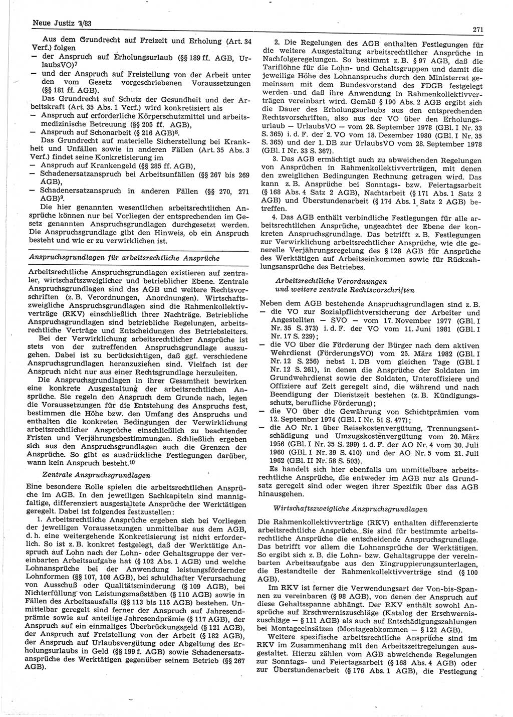 Neue Justiz (NJ), Zeitschrift für sozialistisches Recht und Gesetzlichkeit [Deutsche Demokratische Republik (DDR)], 37. Jahrgang 1983, Seite 271 (NJ DDR 1983, S. 271)