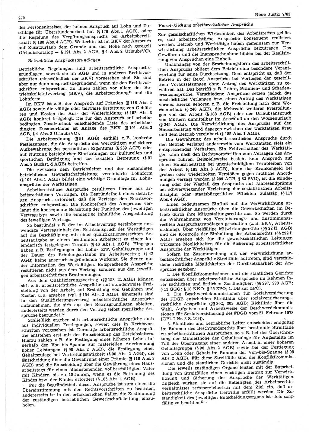 Neue Justiz (NJ), Zeitschrift für sozialistisches Recht und Gesetzlichkeit [Deutsche Demokratische Republik (DDR)], 37. Jahrgang 1983, Seite 272 (NJ DDR 1983, S. 272)