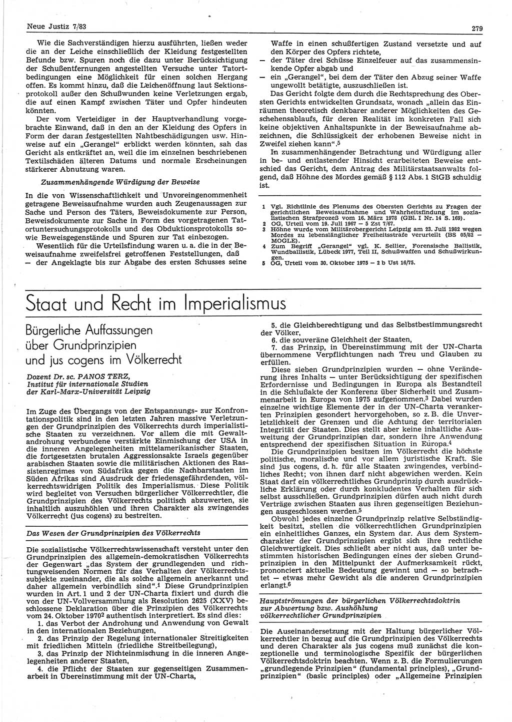 Neue Justiz (NJ), Zeitschrift für sozialistisches Recht und Gesetzlichkeit [Deutsche Demokratische Republik (DDR)], 37. Jahrgang 1983, Seite 279 (NJ DDR 1983, S. 279)