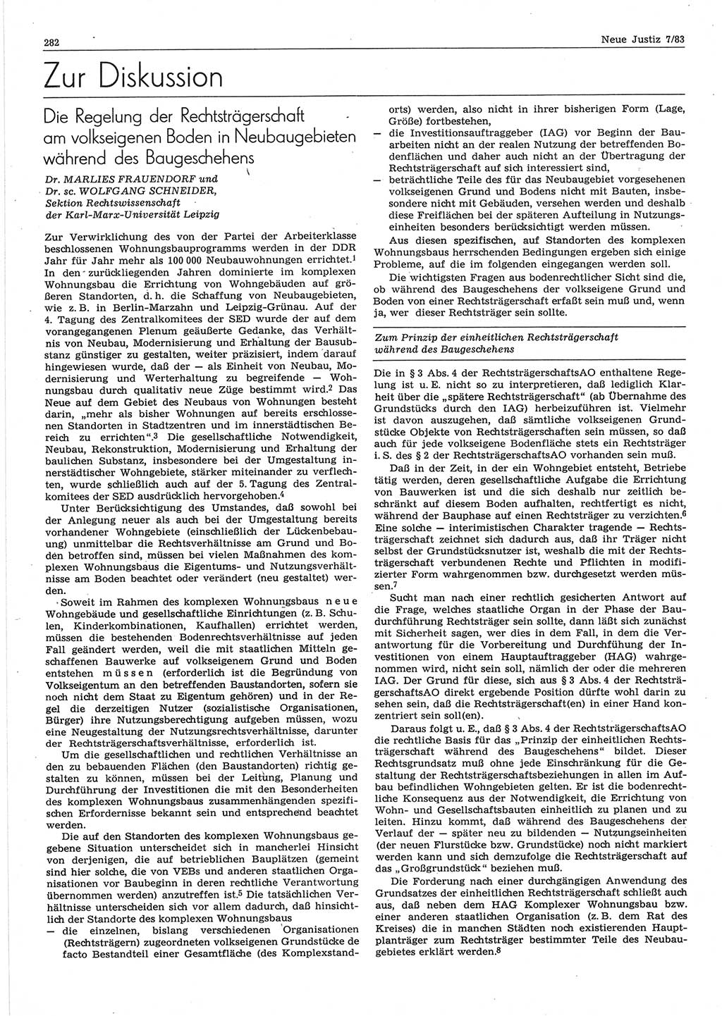 Neue Justiz (NJ), Zeitschrift für sozialistisches Recht und Gesetzlichkeit [Deutsche Demokratische Republik (DDR)], 37. Jahrgang 1983, Seite 282 (NJ DDR 1983, S. 282)