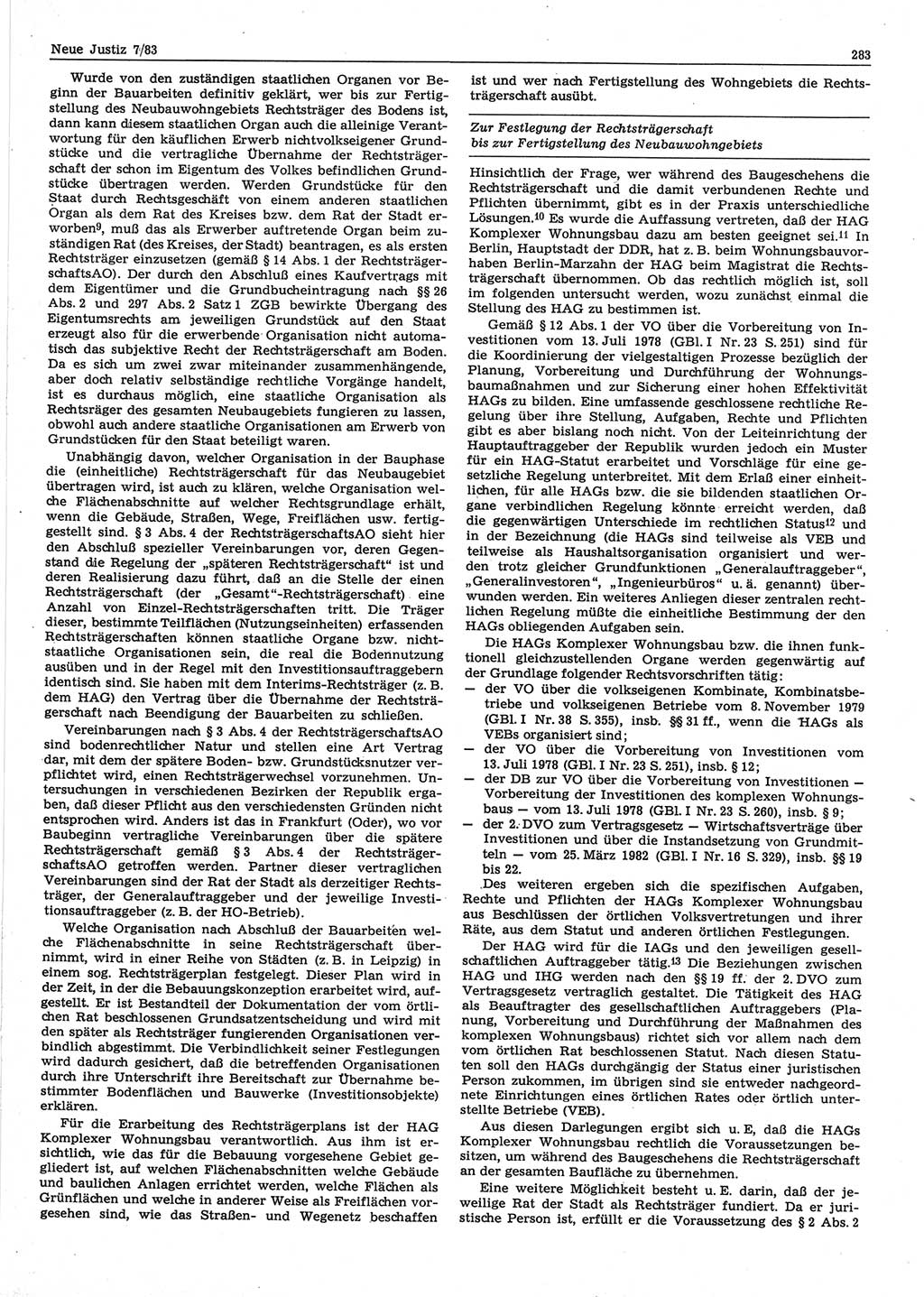 Neue Justiz (NJ), Zeitschrift für sozialistisches Recht und Gesetzlichkeit [Deutsche Demokratische Republik (DDR)], 37. Jahrgang 1983, Seite 283 (NJ DDR 1983, S. 283)