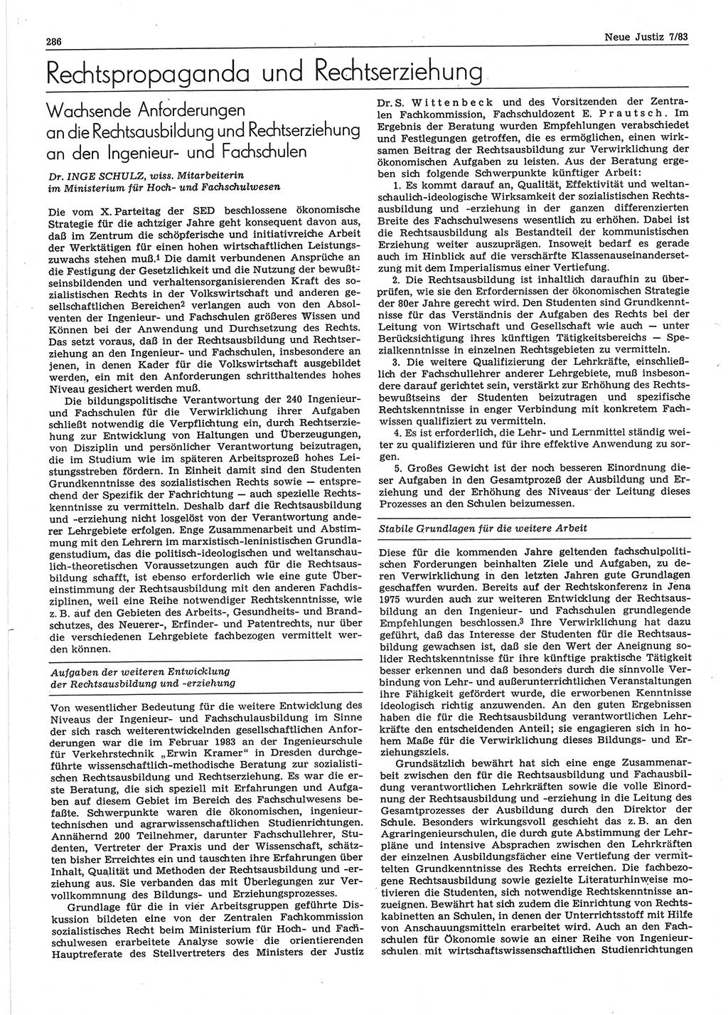 Neue Justiz (NJ), Zeitschrift für sozialistisches Recht und Gesetzlichkeit [Deutsche Demokratische Republik (DDR)], 37. Jahrgang 1983, Seite 286 (NJ DDR 1983, S. 286)