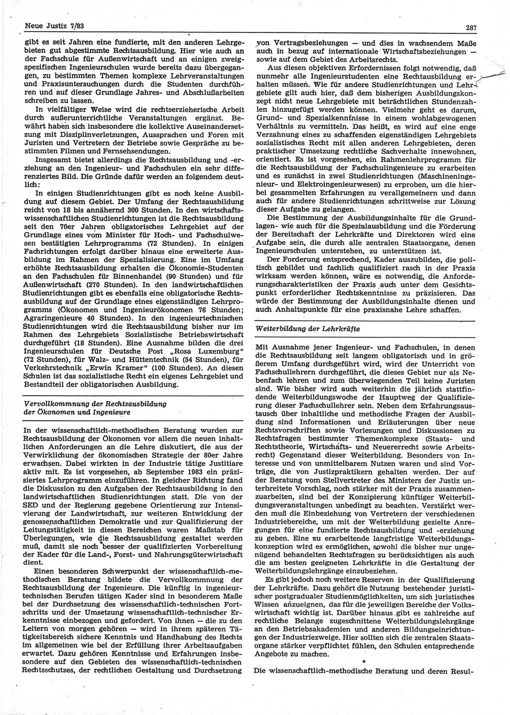 Neue Justiz (NJ), Zeitschrift für sozialistisches Recht und Gesetzlichkeit [Deutsche Demokratische Republik (DDR)], 37. Jahrgang 1983, Seite 287 (NJ DDR 1983, S. 287)