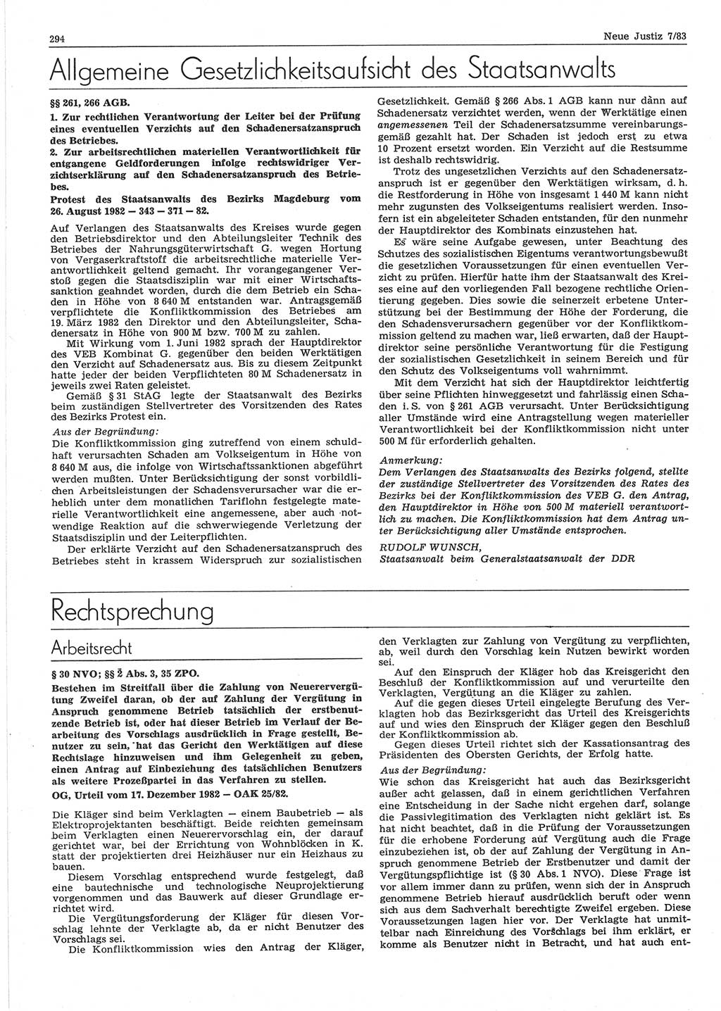 Neue Justiz (NJ), Zeitschrift für sozialistisches Recht und Gesetzlichkeit [Deutsche Demokratische Republik (DDR)], 37. Jahrgang 1983, Seite 294 (NJ DDR 1983, S. 294)