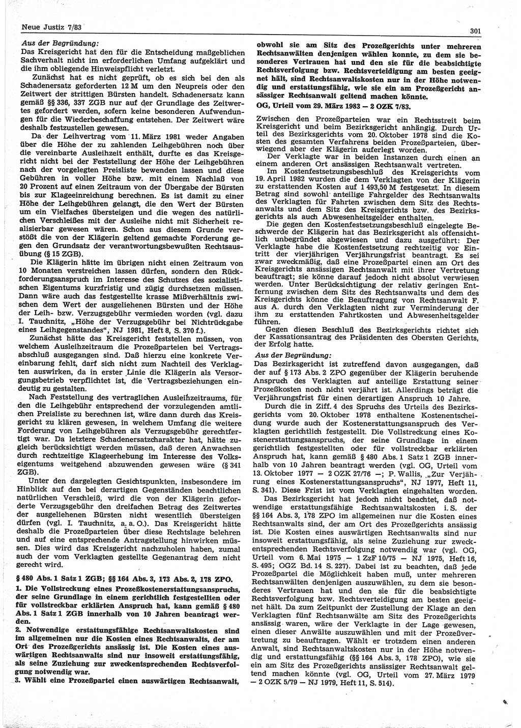 Neue Justiz (NJ), Zeitschrift für sozialistisches Recht und Gesetzlichkeit [Deutsche Demokratische Republik (DDR)], 37. Jahrgang 1983, Seite 301 (NJ DDR 1983, S. 301)