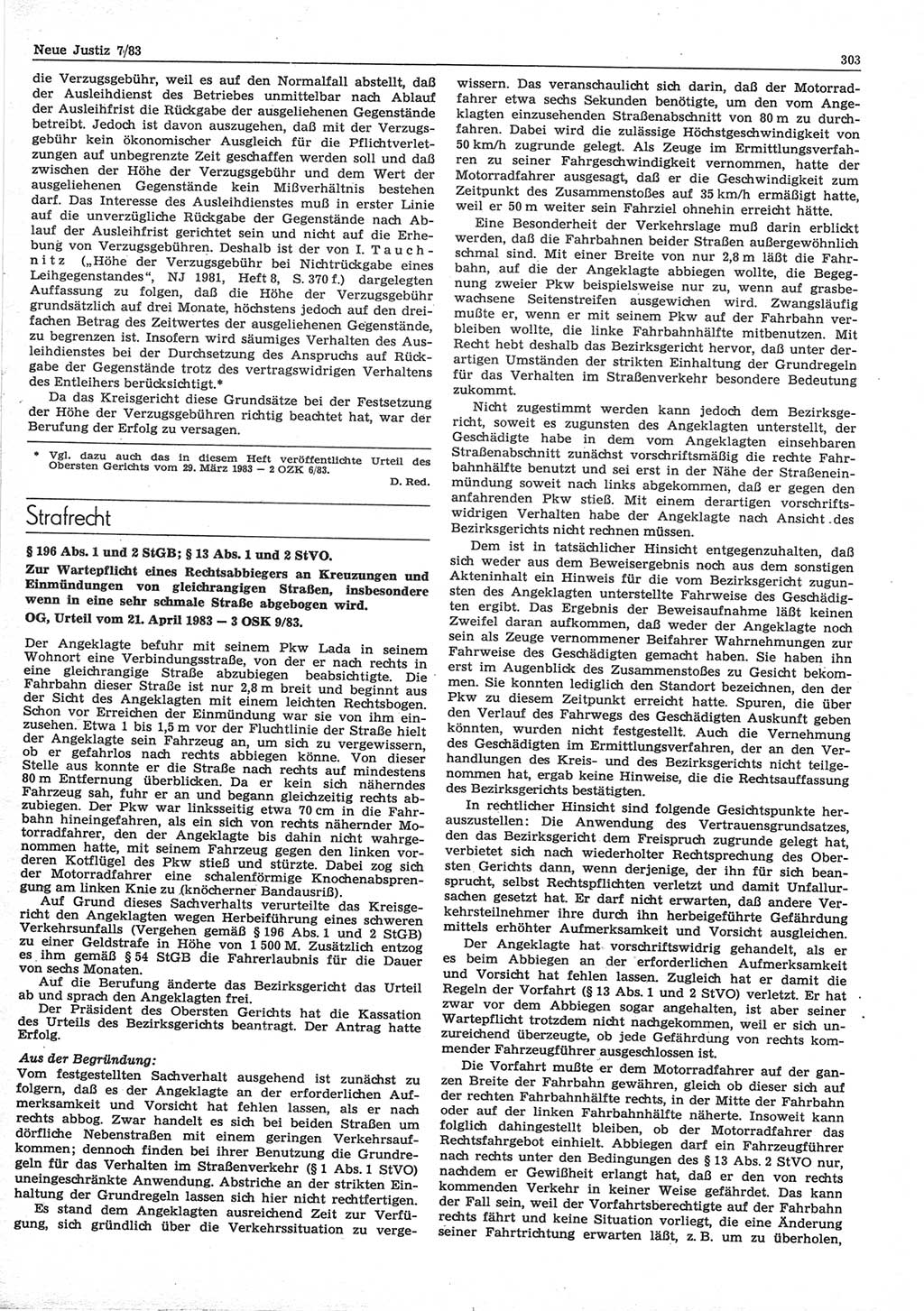 Neue Justiz (NJ), Zeitschrift für sozialistisches Recht und Gesetzlichkeit [Deutsche Demokratische Republik (DDR)], 37. Jahrgang 1983, Seite 303 (NJ DDR 1983, S. 303)