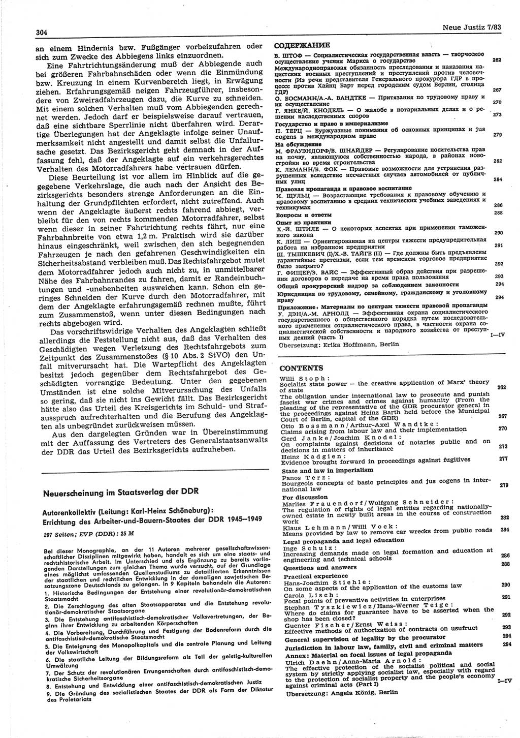 Neue Justiz (NJ), Zeitschrift für sozialistisches Recht und Gesetzlichkeit [Deutsche Demokratische Republik (DDR)], 37. Jahrgang 1983, Seite 304 (NJ DDR 1983, S. 304)