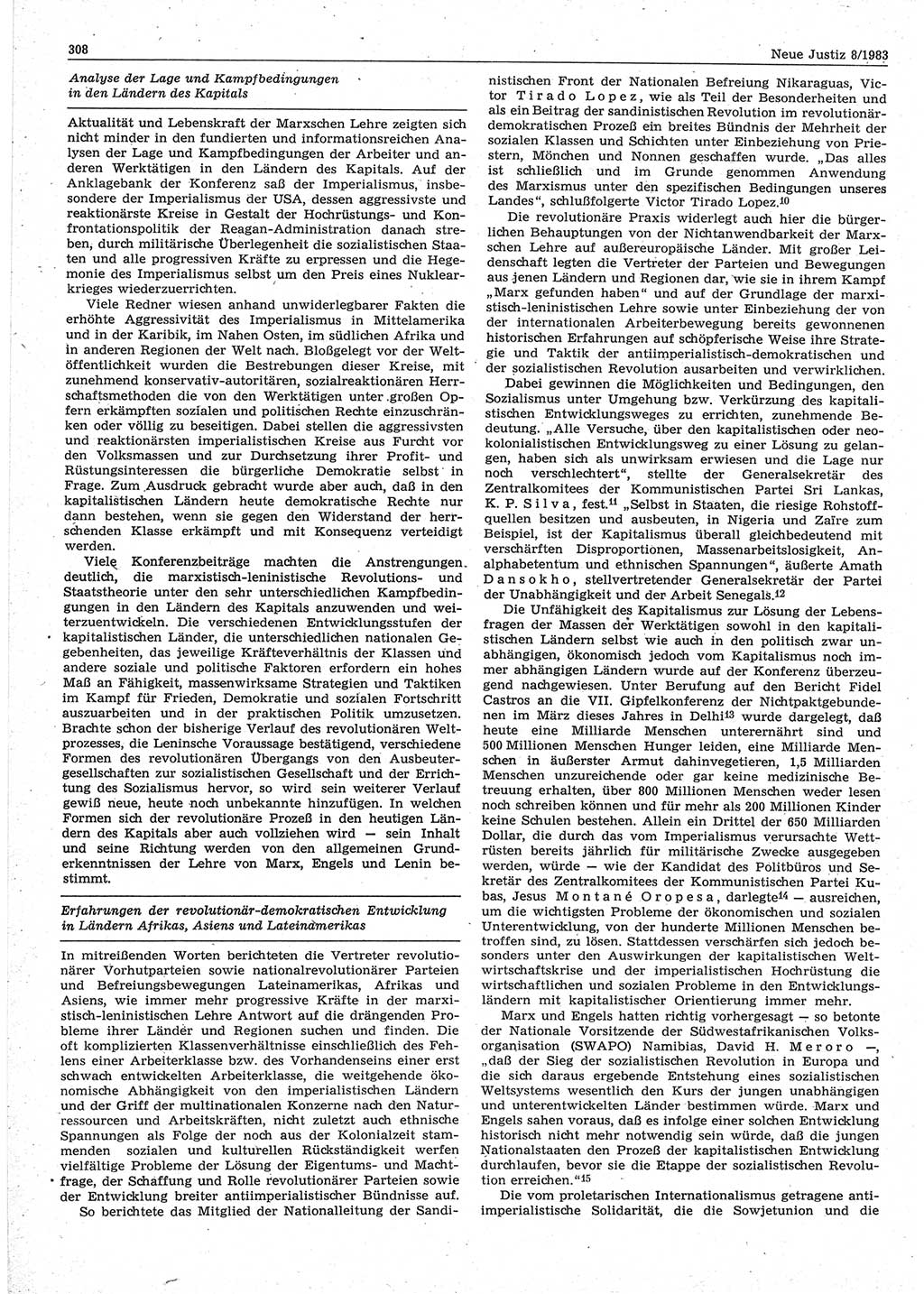 Neue Justiz (NJ), Zeitschrift für sozialistisches Recht und Gesetzlichkeit [Deutsche Demokratische Republik (DDR)], 37. Jahrgang 1983, Seite 308 (NJ DDR 1983, S. 308)