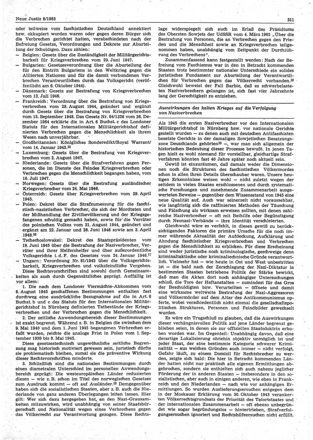 Neue Justiz (NJ), Zeitschrift für sozialistisches Recht und Gesetzlichkeit [Deutsche Demokratische Republik (DDR)], 37. Jahrgang 1983, Seite 311 (NJ DDR 1983, S. 311)