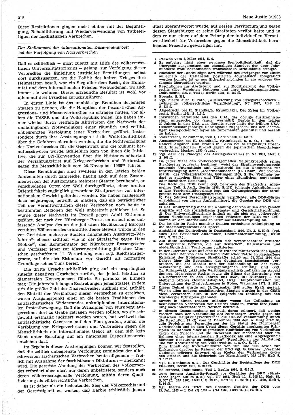 Neue Justiz (NJ), Zeitschrift für sozialistisches Recht und Gesetzlichkeit [Deutsche Demokratische Republik (DDR)], 37. Jahrgang 1983, Seite 312 (NJ DDR 1983, S. 312)