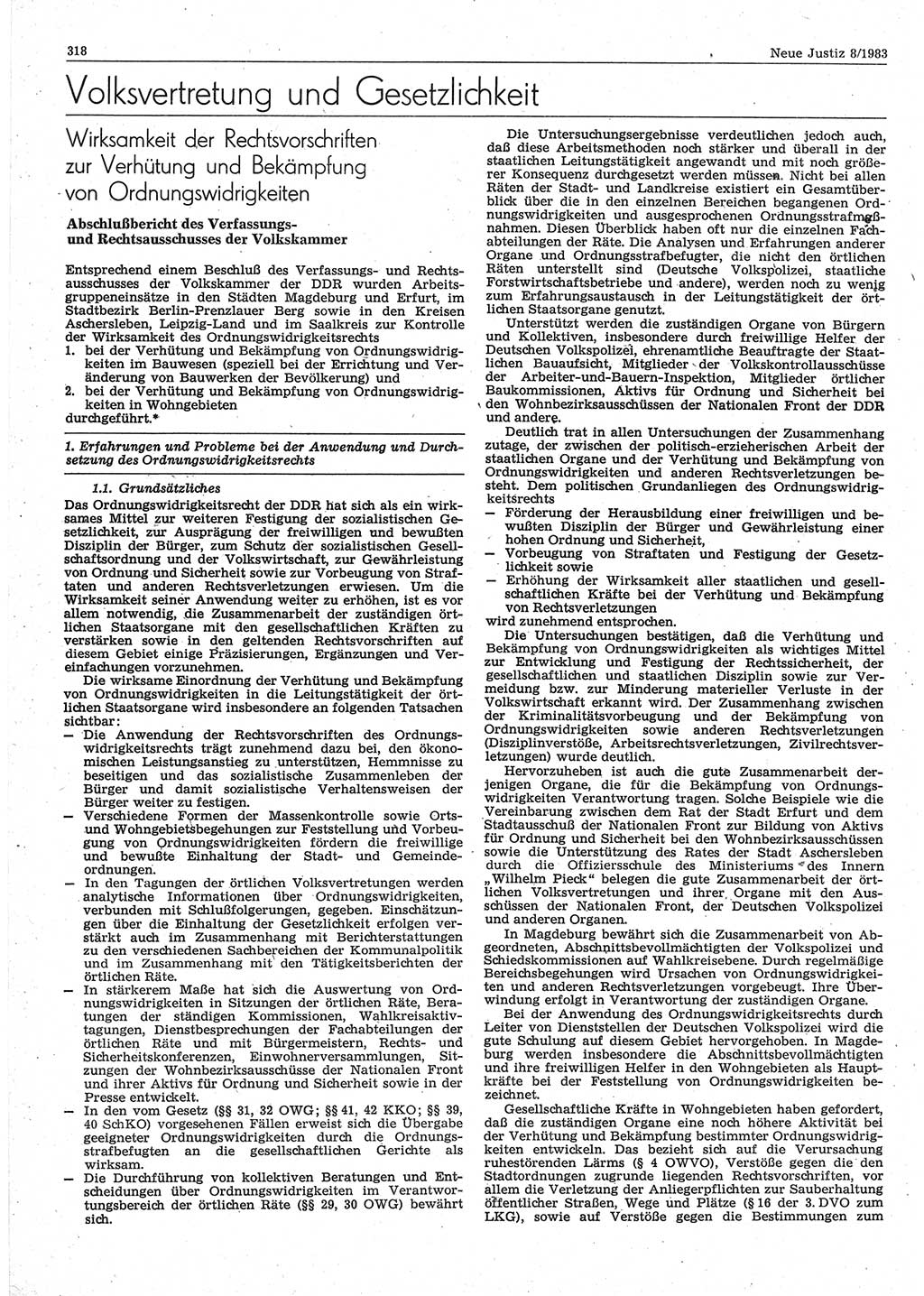 Neue Justiz (NJ), Zeitschrift für sozialistisches Recht und Gesetzlichkeit [Deutsche Demokratische Republik (DDR)], 37. Jahrgang 1983, Seite 318 (NJ DDR 1983, S. 318)
