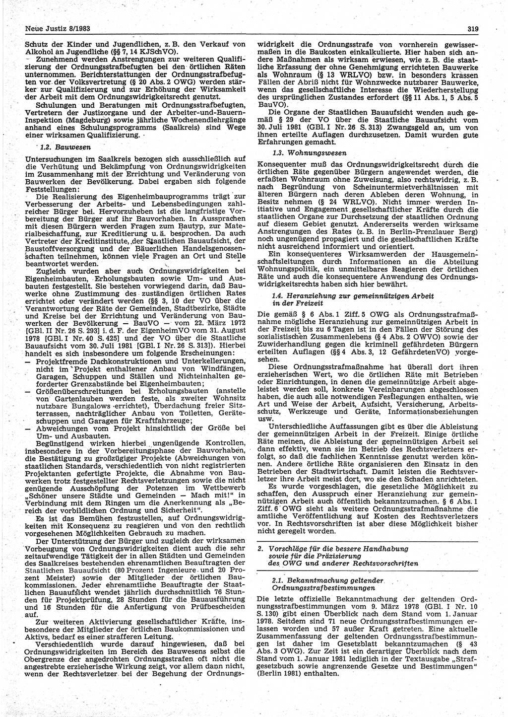 Neue Justiz (NJ), Zeitschrift für sozialistisches Recht und Gesetzlichkeit [Deutsche Demokratische Republik (DDR)], 37. Jahrgang 1983, Seite 319 (NJ DDR 1983, S. 319)