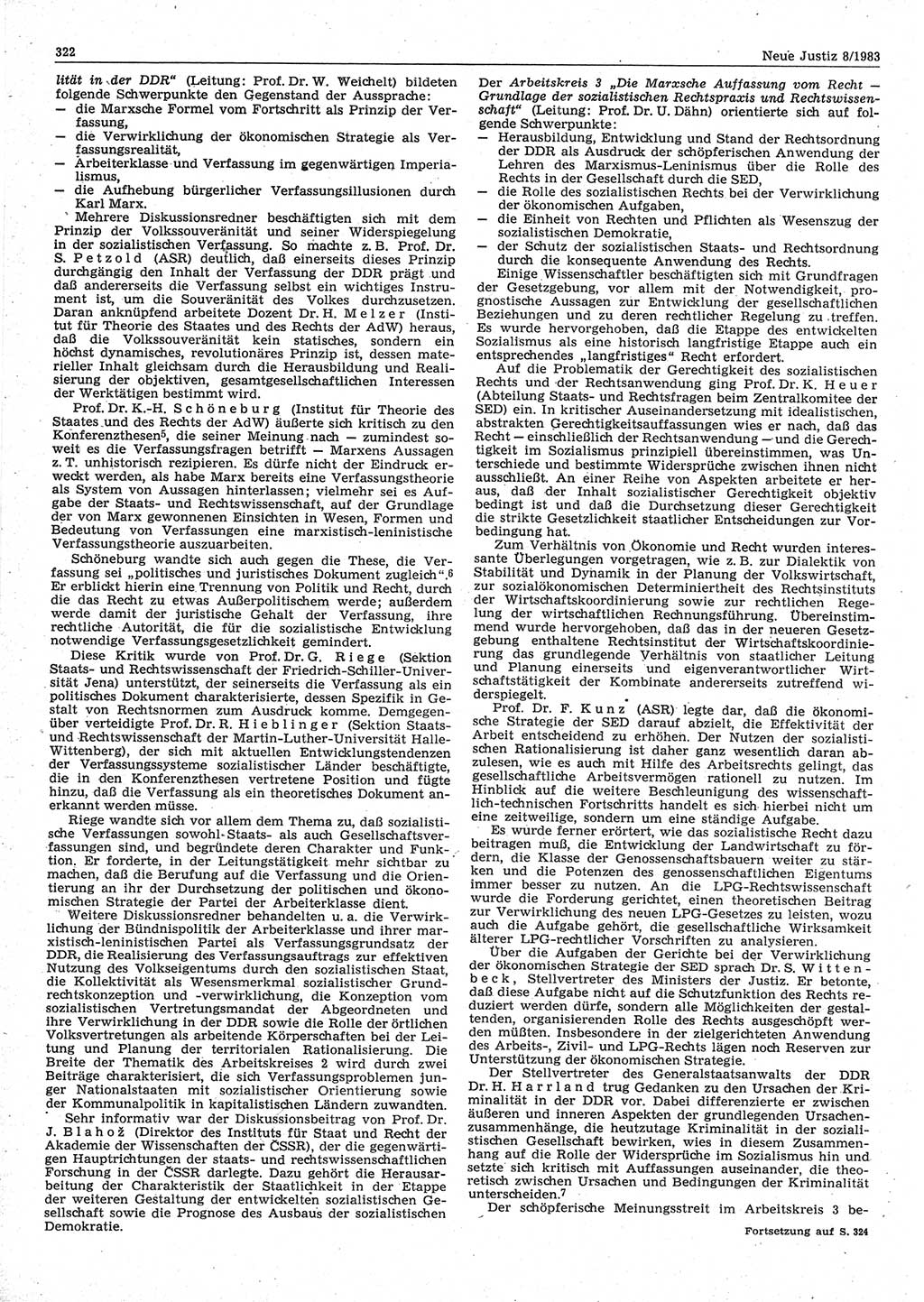 Neue Justiz (NJ), Zeitschrift für sozialistisches Recht und Gesetzlichkeit [Deutsche Demokratische Republik (DDR)], 37. Jahrgang 1983, Seite 322 (NJ DDR 1983, S. 322)