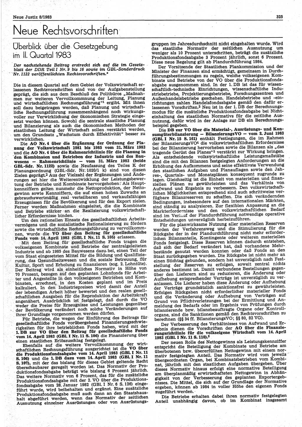 Neue Justiz (NJ), Zeitschrift für sozialistisches Recht und Gesetzlichkeit [Deutsche Demokratische Republik (DDR)], 37. Jahrgang 1983, Seite 325 (NJ DDR 1983, S. 325)