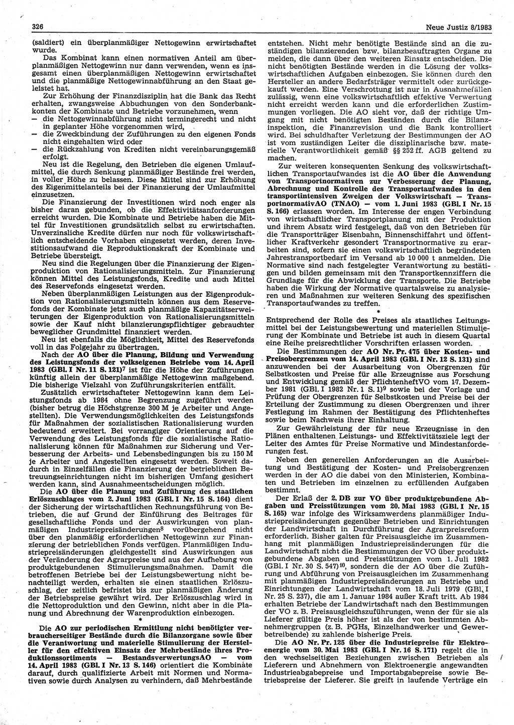 Neue Justiz (NJ), Zeitschrift für sozialistisches Recht und Gesetzlichkeit [Deutsche Demokratische Republik (DDR)], 37. Jahrgang 1983, Seite 326 (NJ DDR 1983, S. 326)