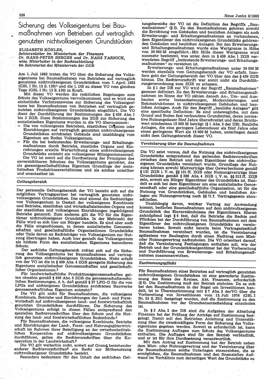 Neue Justiz (NJ), Zeitschrift für sozialistisches Recht und Gesetzlichkeit [Deutsche Demokratische Republik (DDR)], 37. Jahrgang 1983, Seite 328 (NJ DDR 1983, S. 328)
