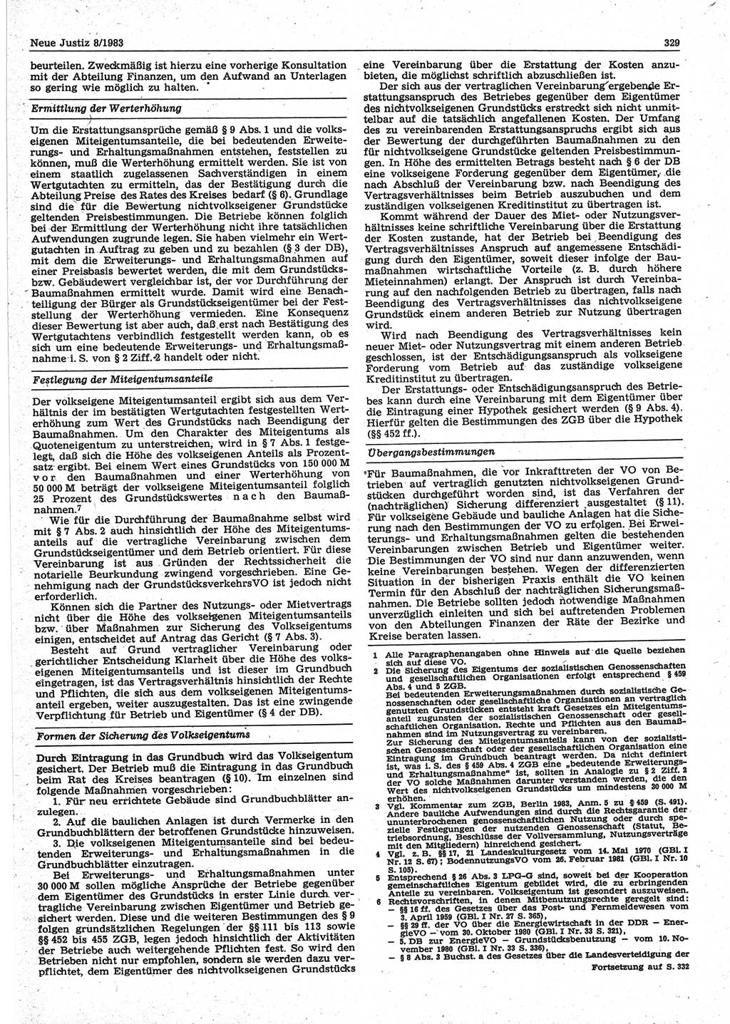 Neue Justiz (NJ), Zeitschrift für sozialistisches Recht und Gesetzlichkeit [Deutsche Demokratische Republik (DDR)], 37. Jahrgang 1983, Seite 329 (NJ DDR 1983, S. 329)