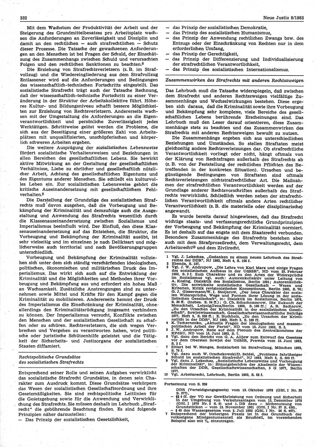 Neue Justiz (NJ), Zeitschrift für sozialistisches Recht und Gesetzlichkeit [Deutsche Demokratische Republik (DDR)], 37. Jahrgang 1983, Seite 332 (NJ DDR 1983, S. 332)