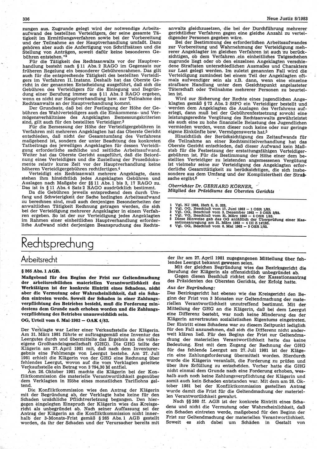Neue Justiz (NJ), Zeitschrift für sozialistisches Recht und Gesetzlichkeit [Deutsche Demokratische Republik (DDR)], 37. Jahrgang 1983, Seite 336 (NJ DDR 1983, S. 336)