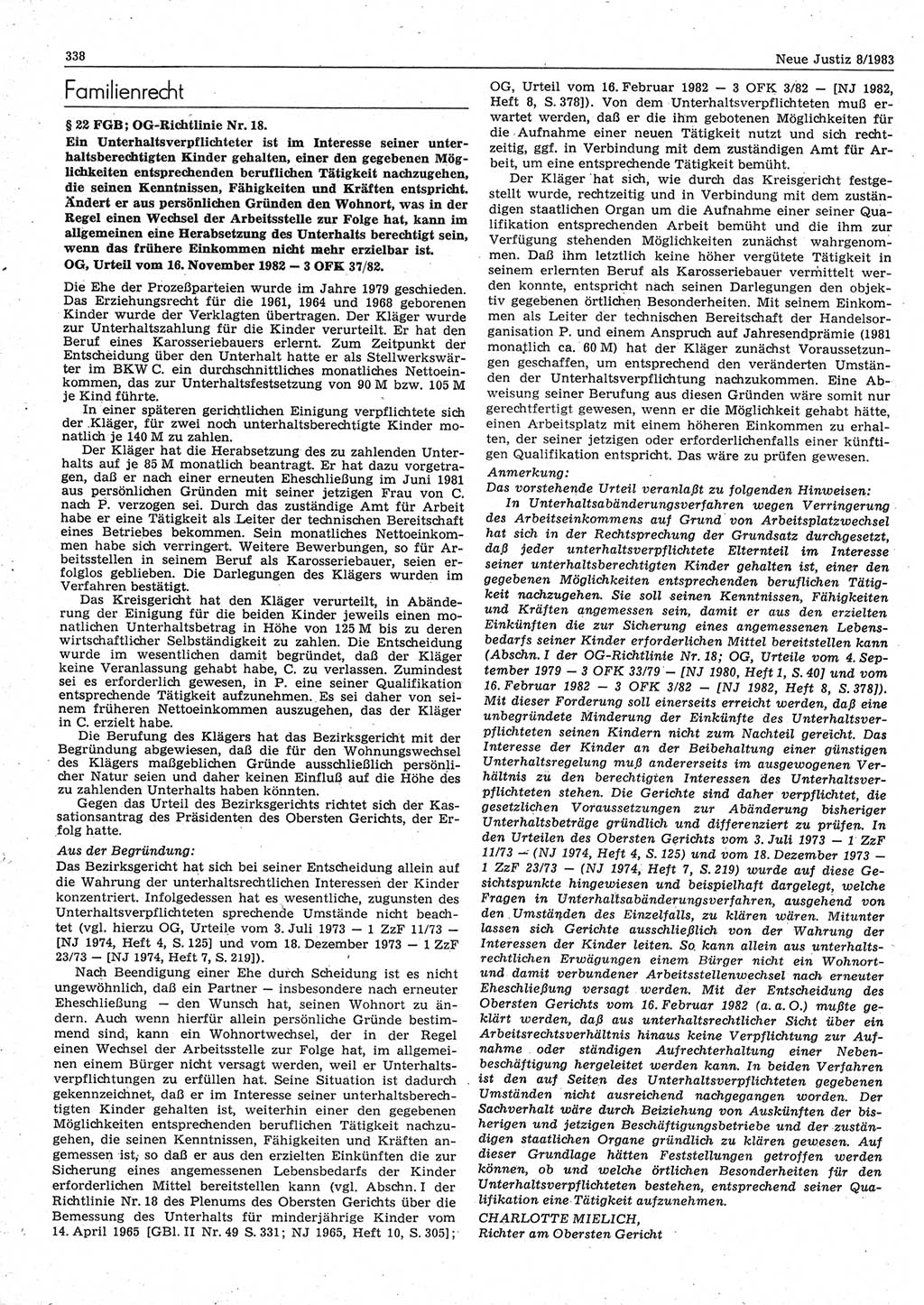 Neue Justiz (NJ), Zeitschrift für sozialistisches Recht und Gesetzlichkeit [Deutsche Demokratische Republik (DDR)], 37. Jahrgang 1983, Seite 338 (NJ DDR 1983, S. 338)