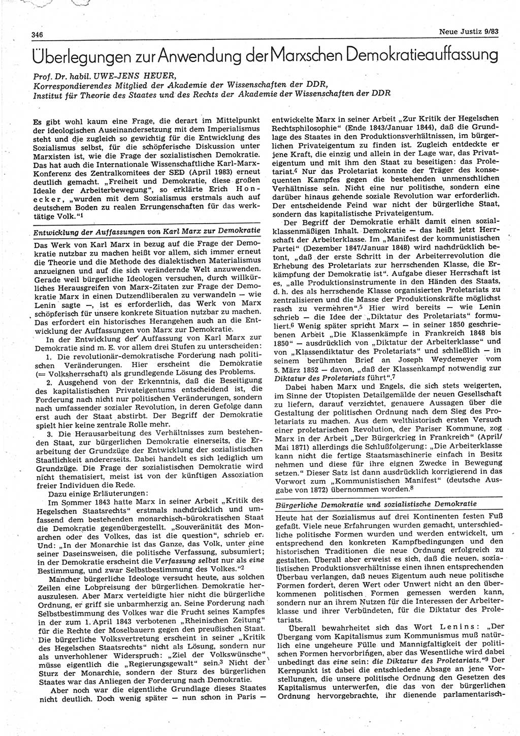 Neue Justiz (NJ), Zeitschrift für sozialistisches Recht und Gesetzlichkeit [Deutsche Demokratische Republik (DDR)], 37. Jahrgang 1983, Seite 346 (NJ DDR 1983, S. 346)